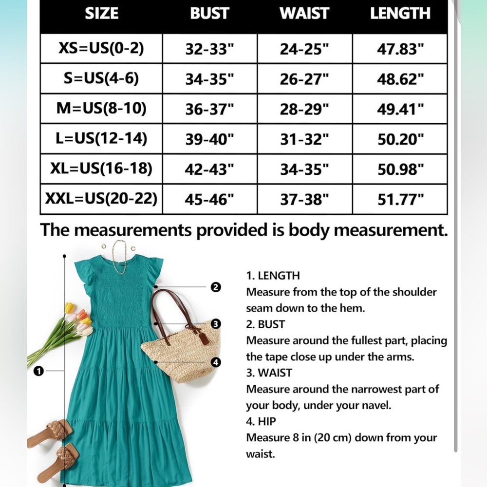 NEW • Flutter Sleeve Smocked Waist Midi Dress • Women’s Medium in Color Peacock🍉 - Picture 14 of 15